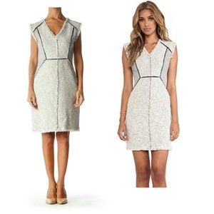 Rebecca Taylor Tweed Dress Frayed Fringe Edges Exposed Zippers Edgy Rock Career